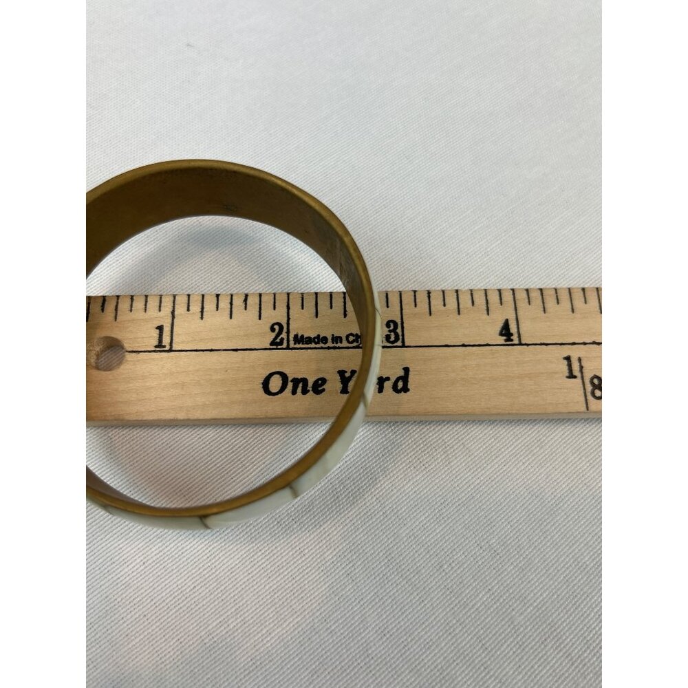 Vintage Brass Mother Of Pearl Bangle Bracelet 70s 80s Cream - Picture 7 of 7